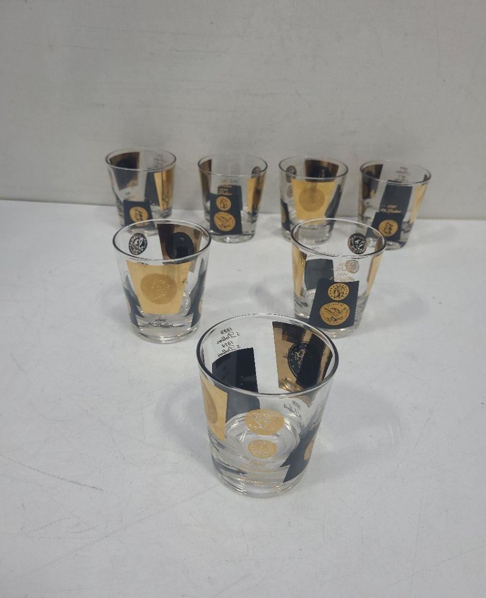 1960s Coin Barware Glasses Set of 6 – Gold & Black