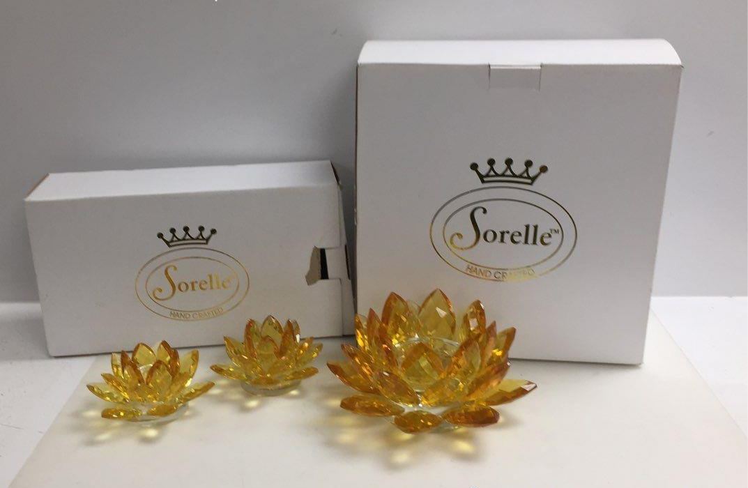 3-Pc Sorelle Yellow Glass Flower Candle Holders