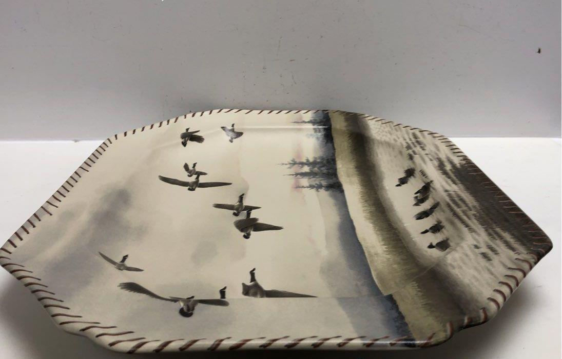 Octagonal Lenox Riverwood platter with marsh landscape and flying birds, view 6