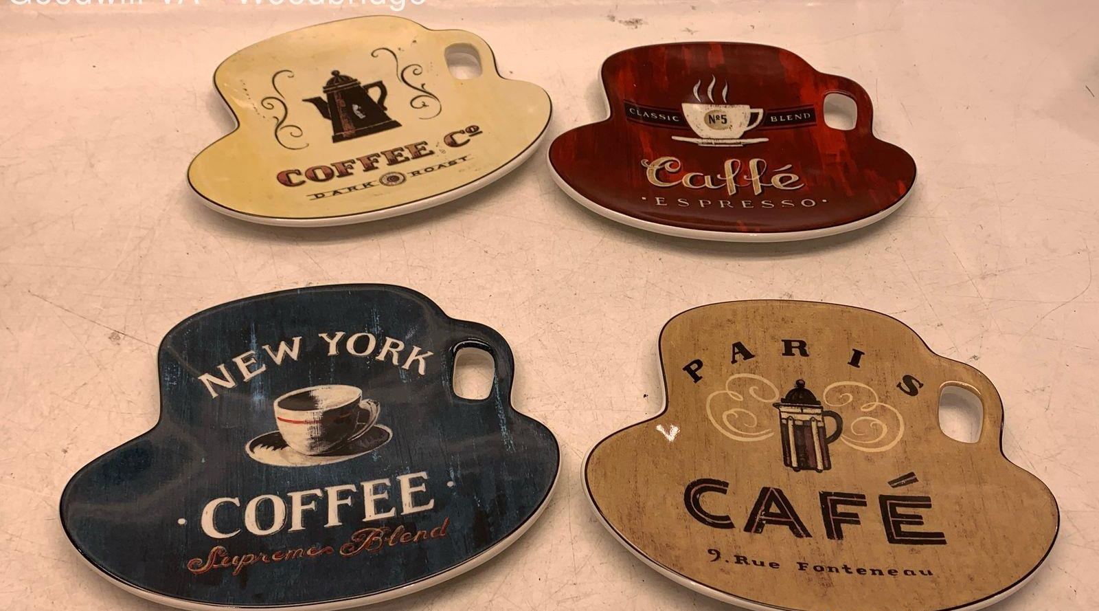 Set of 4 Sakura Coffee Break Earthenware Cup-Shaped Snack Trays