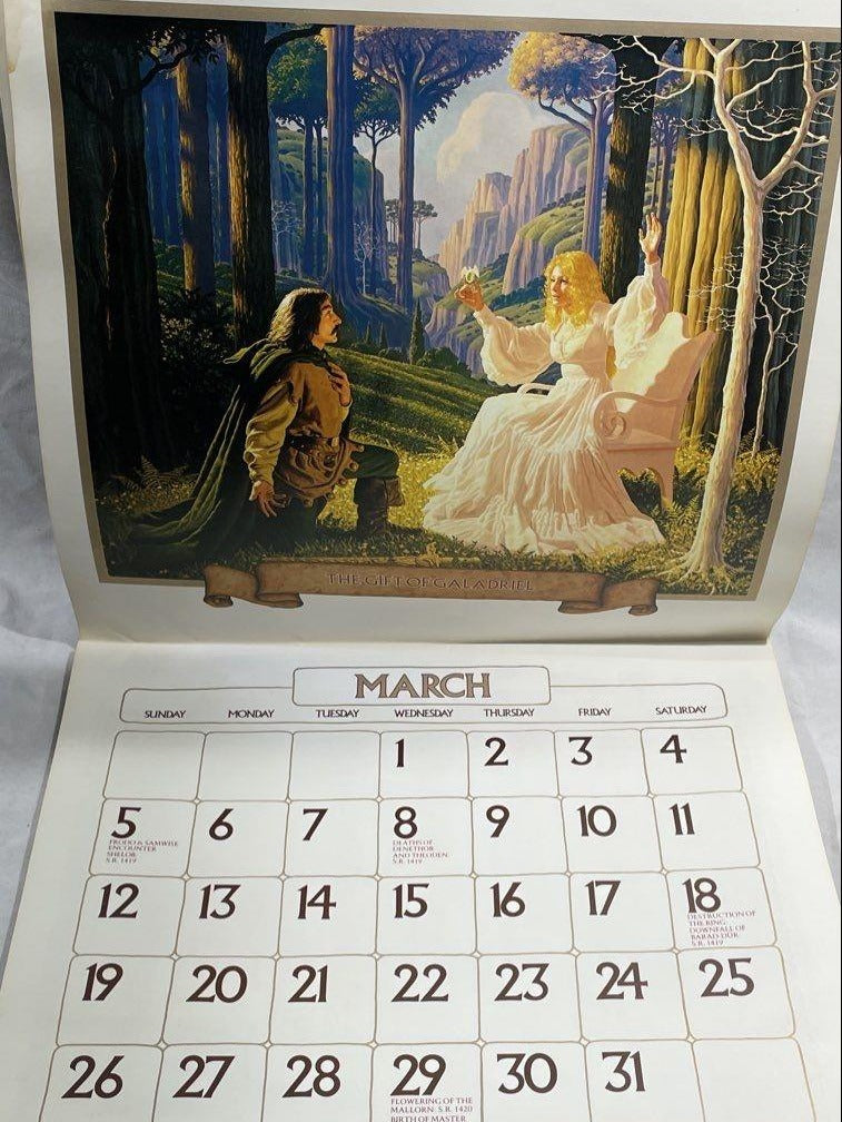 1978 J.R.R. Tolkien calendar published by Ballantine Books with illustrated fantasy artwork, view 6