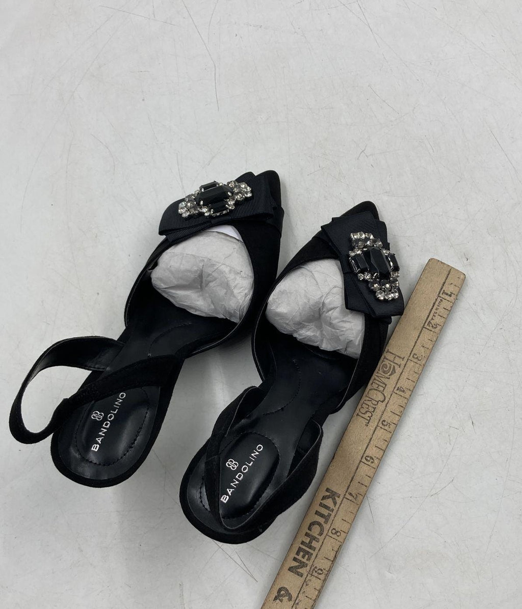 Bandolino Black Slingback Pumps with Beaded Bow Accent, Size 8 Pointed Toe Heels