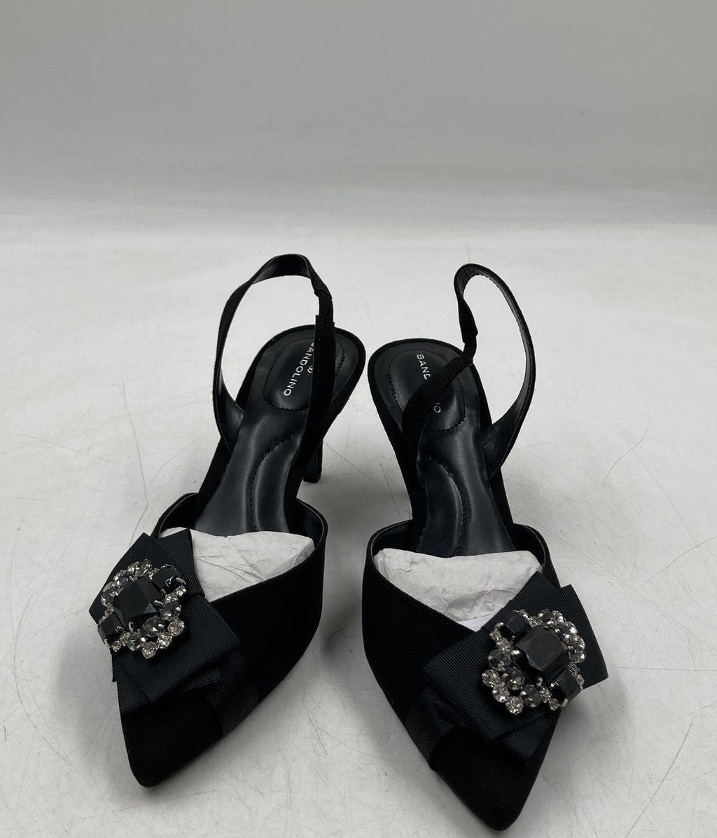 Bandolino Black Slingback Pumps with Beaded Bow Accent, Size 8 Pointed Toe Heels
