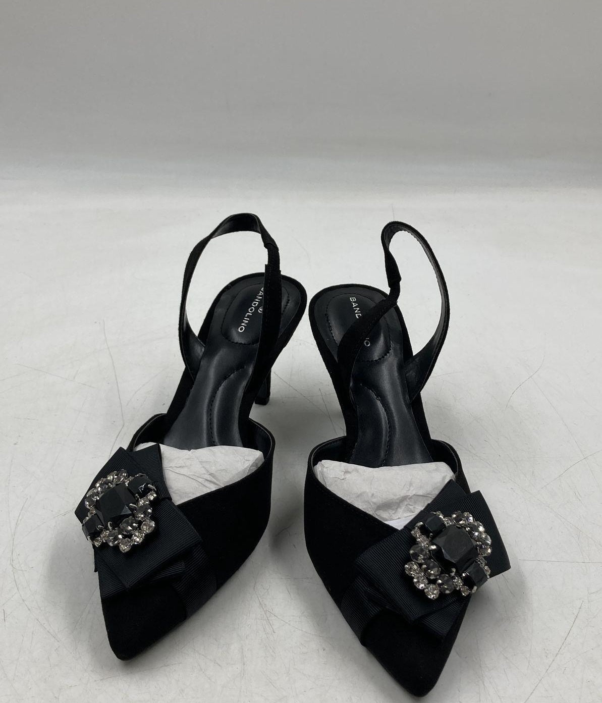 Bandolino Black Slingback Pumps with Beaded Bow Accent, Size 8 Pointed Toe Heels