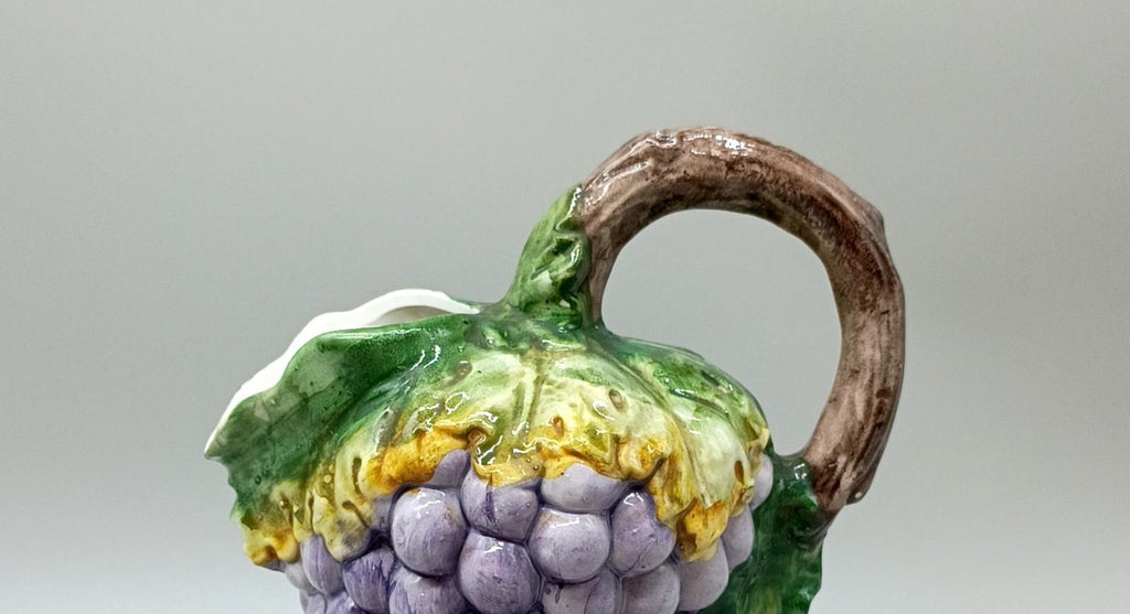 Bassano Italy Purple Grape Cluster Ceramic Pitcher Hand Painted Majolica Style