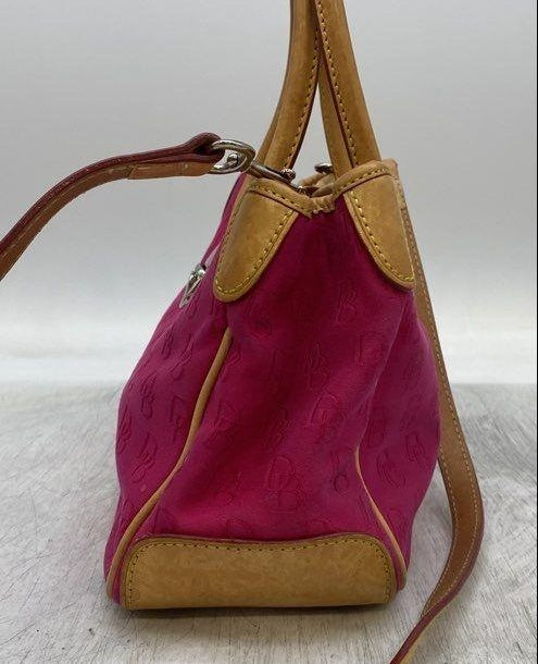 Dooney and Bourke Pink Canvas Satchel Bag with Tan Leather Trim, Top Handle Designer Purse