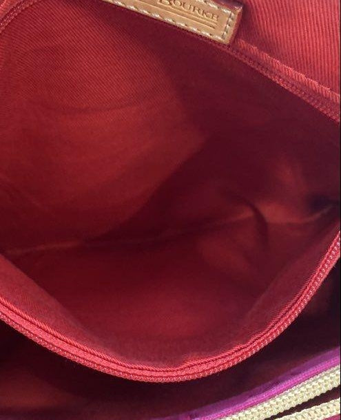 Dooney and Bourke Pink Canvas Satchel Bag with Tan Leather Trim, Top Handle Designer Purse