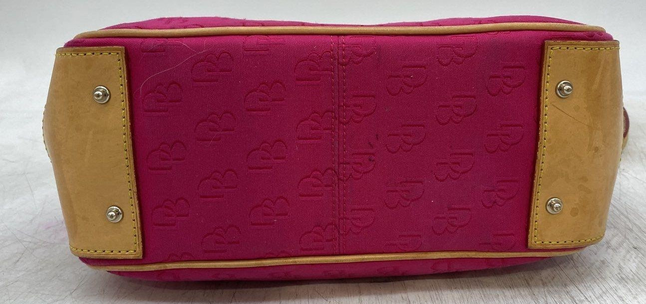 Dooney and Bourke Pink Canvas Satchel Bag with Tan Leather Trim, Top Handle Designer Purse
