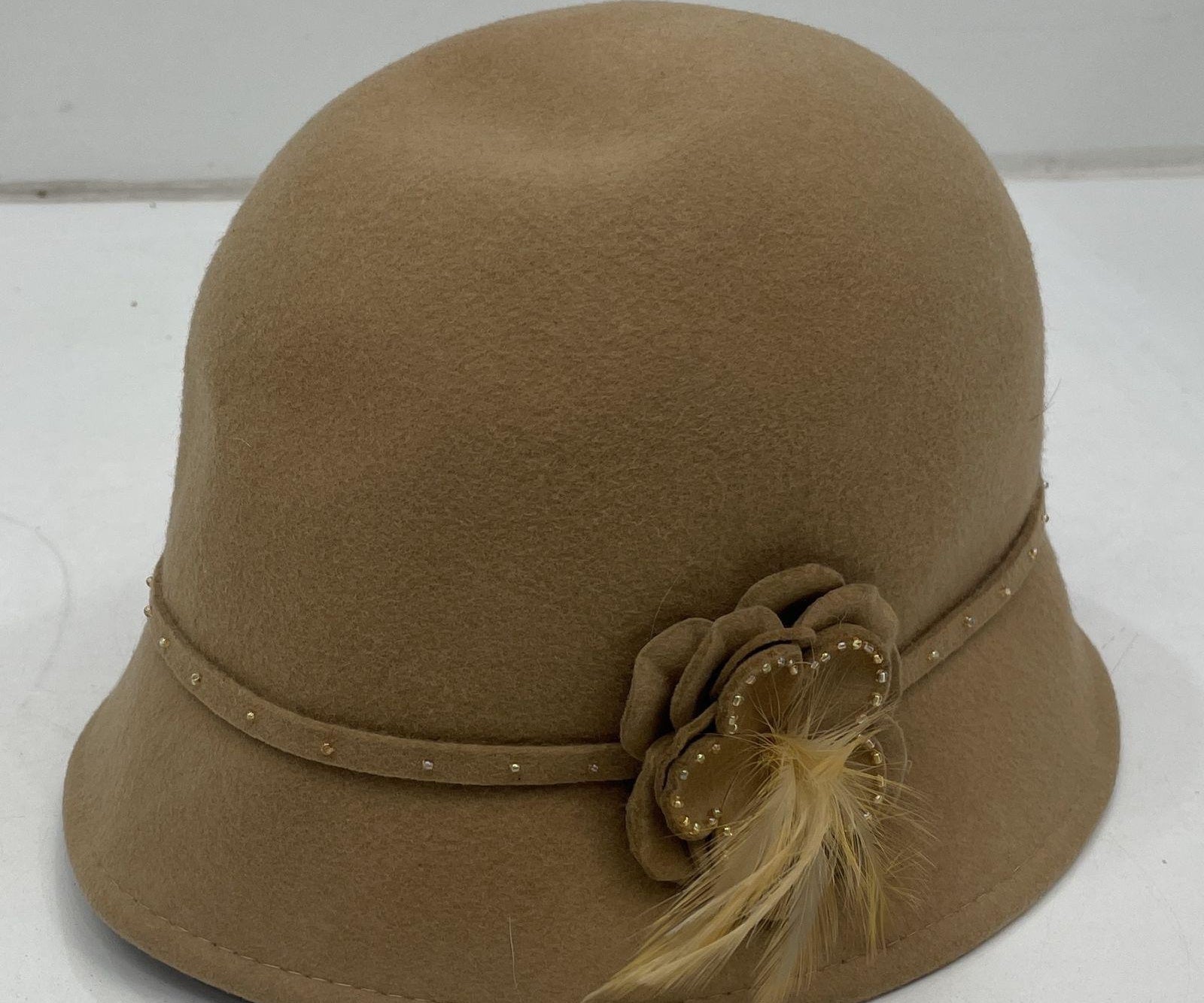 Fine Millinery Brown Cloche Hat with Floral Accent | Classic Women's Wool Felt Hat