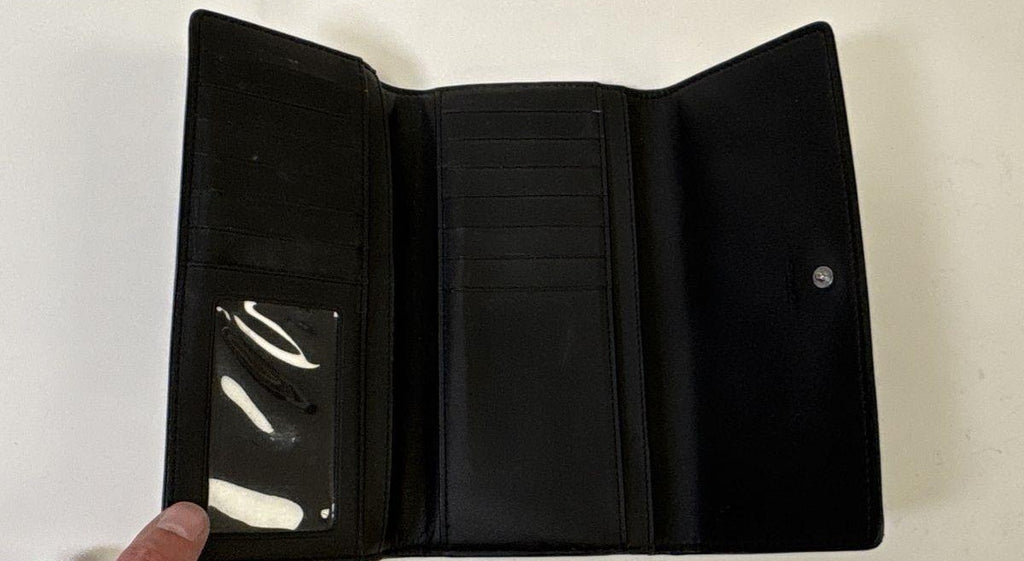 Coach Black Leather Signature Canvas Slim Snap Wallet