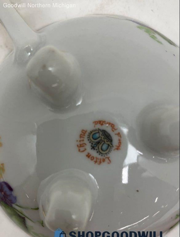 1950s Lefton China White and Purple Porcelain Footed Tea Cup and Saucer Set