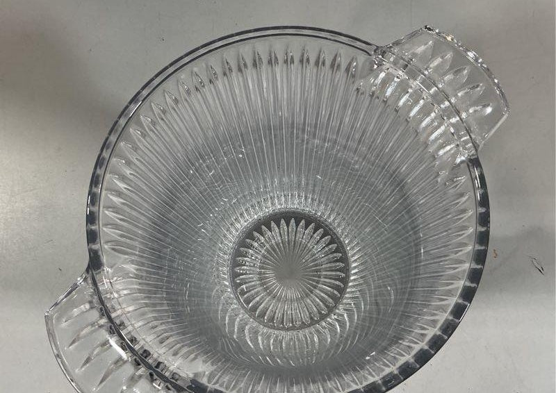 Clear ribbed glass champagne chiller bucket with clear handles, view 3