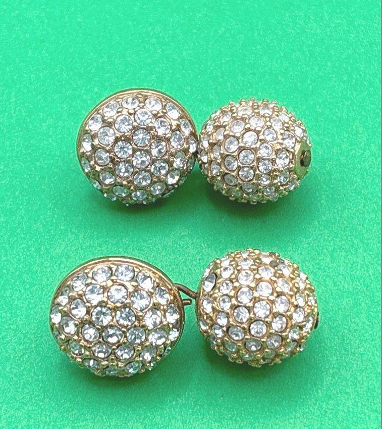 Swarovski gold-tone domed button earrings with clear pavé crystals, view 6