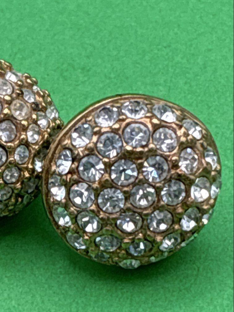 Swarovski gold-tone domed button earrings with clear pavé crystals, view 7