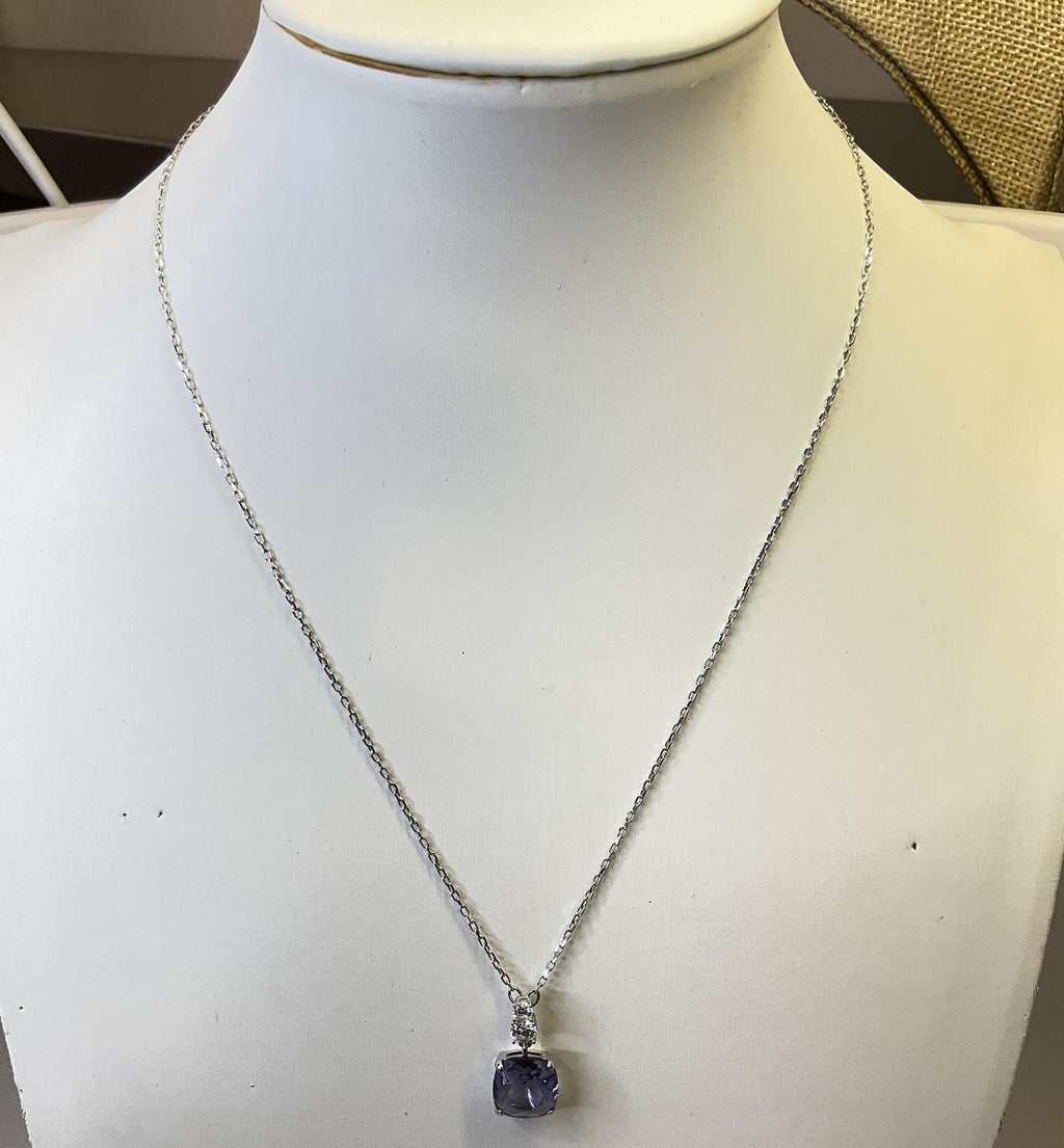 Swarovski Silver Tone Purple Crystal Pendant Necklace 3.7g