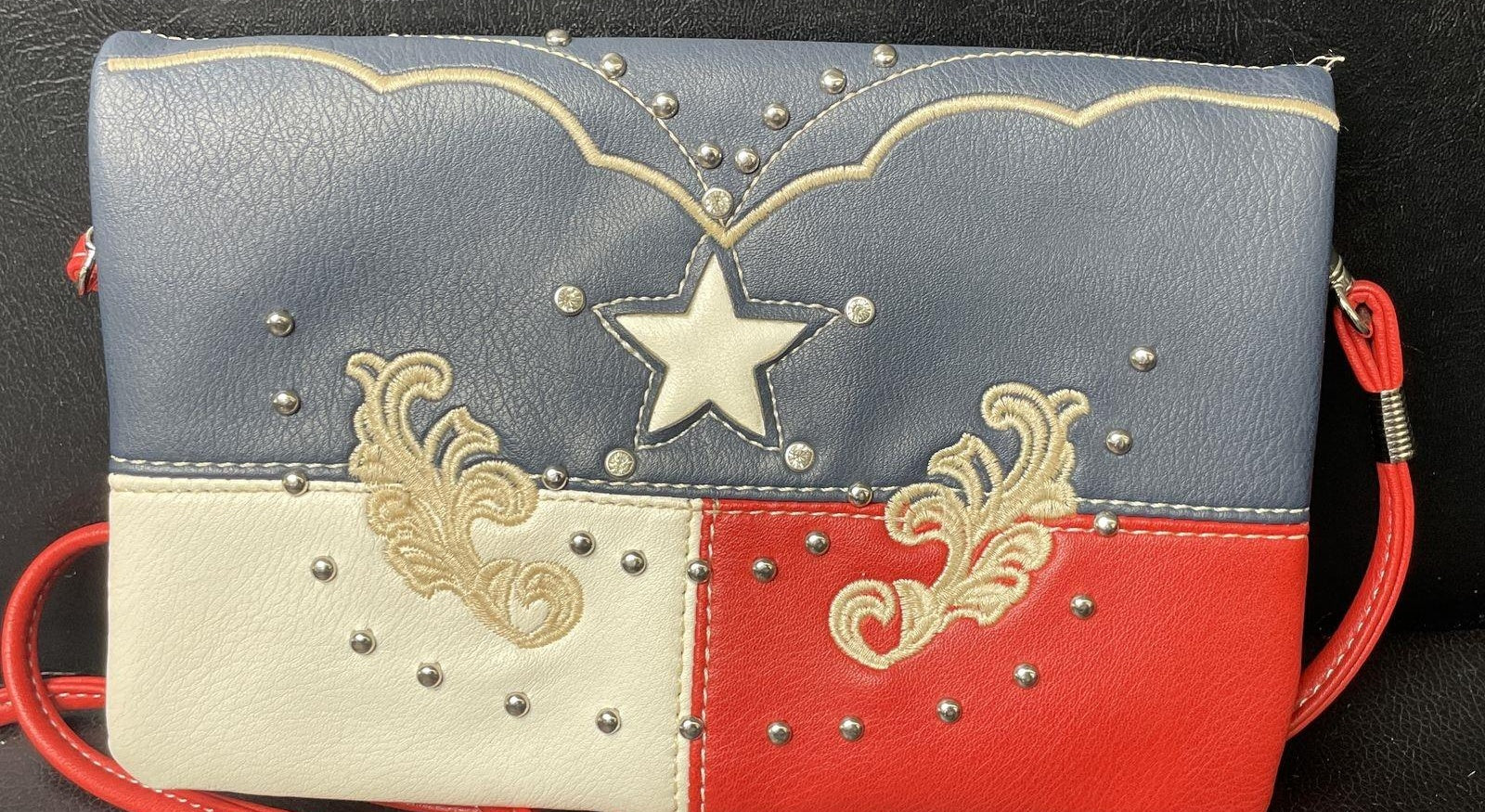 Texas Flag Crossbody Bag with Wristlet Strap, Red White Blue State Pride Shoulder Purse