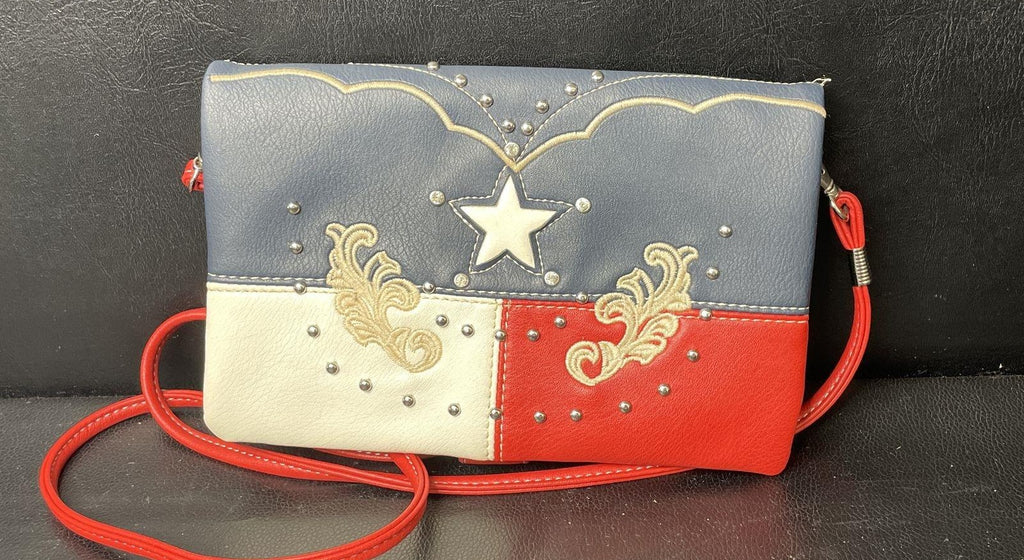 Texas Flag Crossbody Bag with Wristlet Strap, Red White Blue State Pride Shoulder Purse