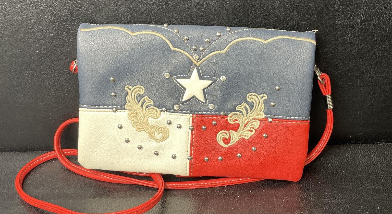 Texas Flag Crossbody Bag with Wristlet Strap, Red White Blue State Pride Shoulder Purse
