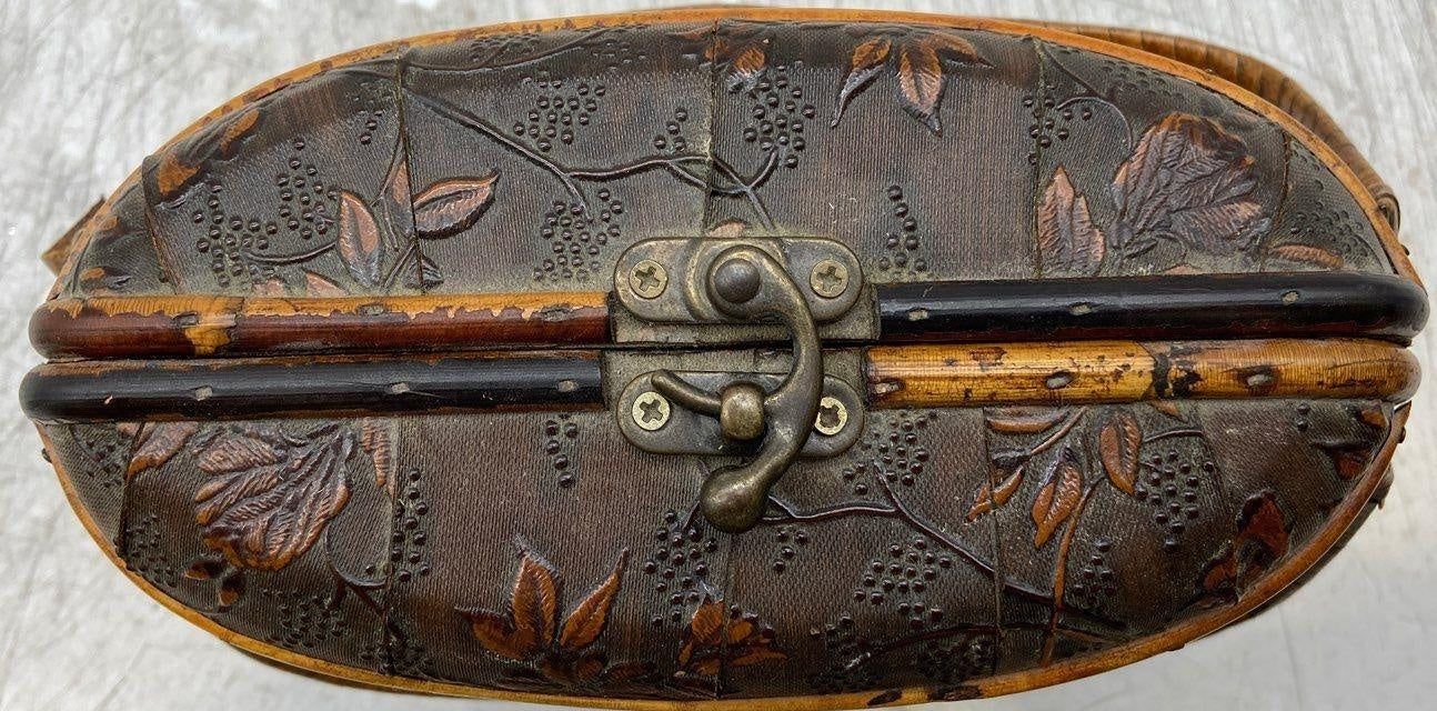 Vintage Floral Brown Wood Top Handle Bag | Box-Style Handbag Purse