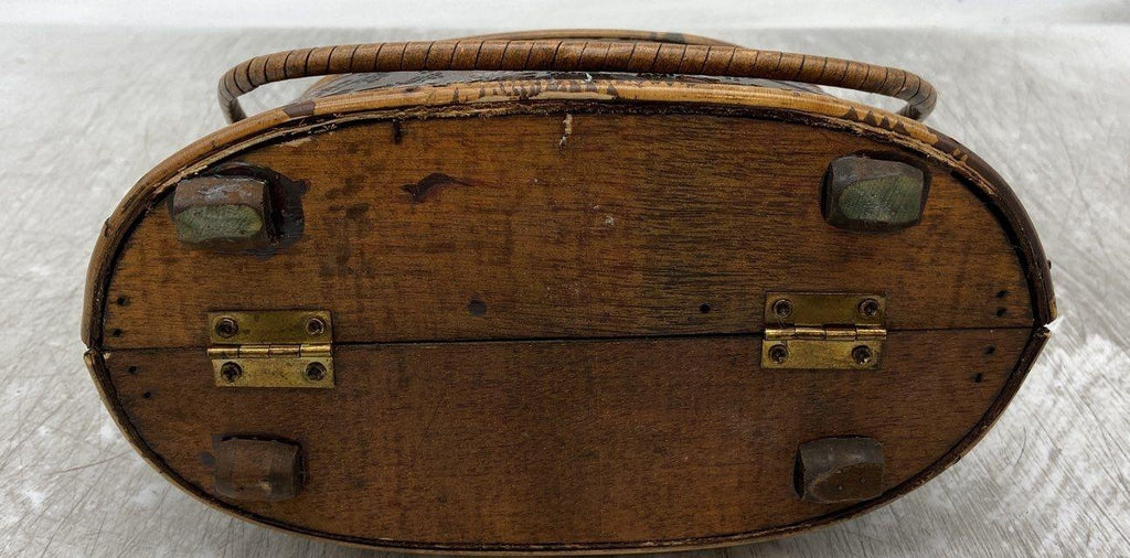Vintage Floral Brown Wood Top Handle Bag | Box-Style Handbag Purse