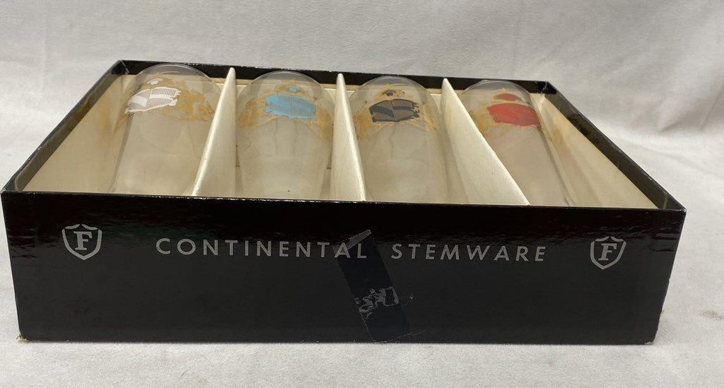 Vintage 1968 Federal Glass Camelot Coat of Arms Pilsner Glasses Boxed Set of 4