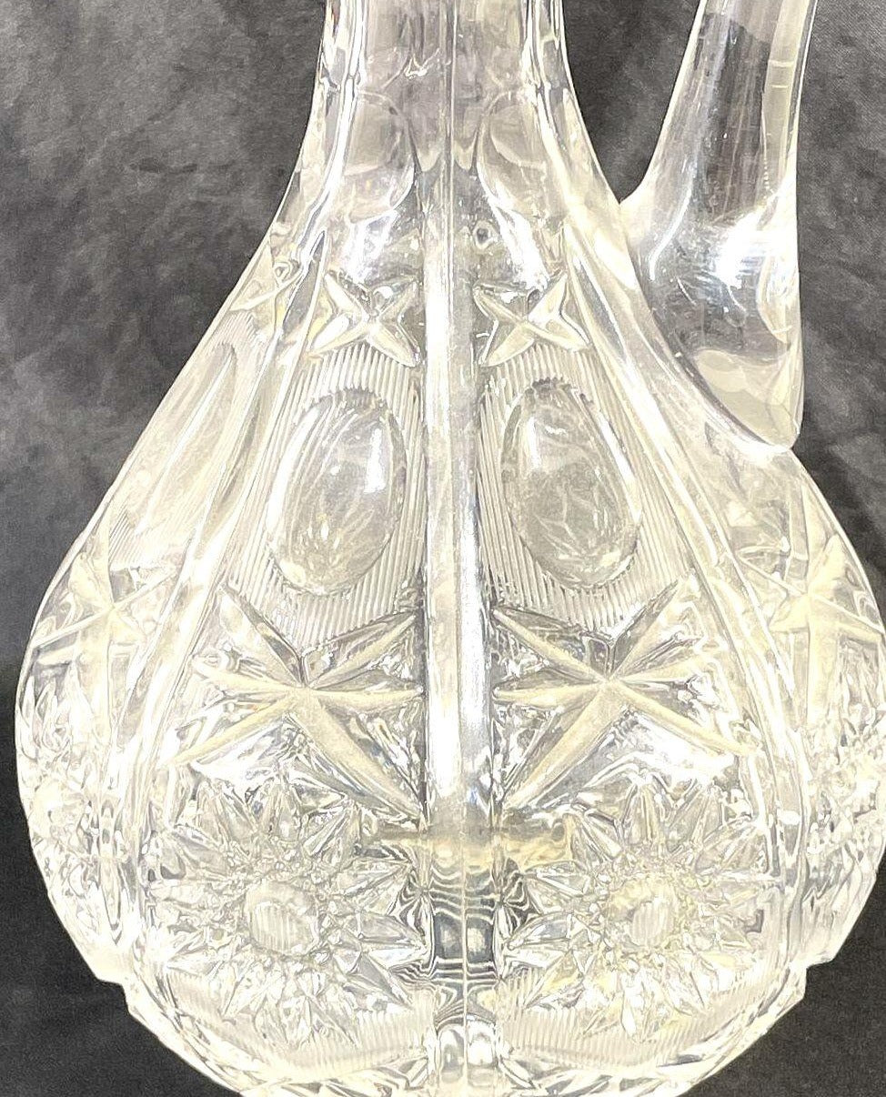 Vintage Pinwheel Cut Crystal Handled Claret Jug Decanter with Stopper
