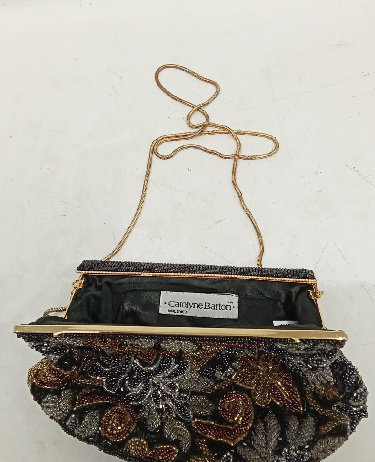 Carolyne Barton Beaded Evening Bag with Floral Design | 8" Vintage-Style Chain Clutch