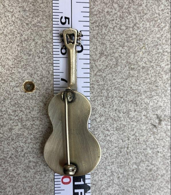 1950s–1960s Beau Signed Sterling Silver Acoustic Guitar Brooch Pin 5.83g