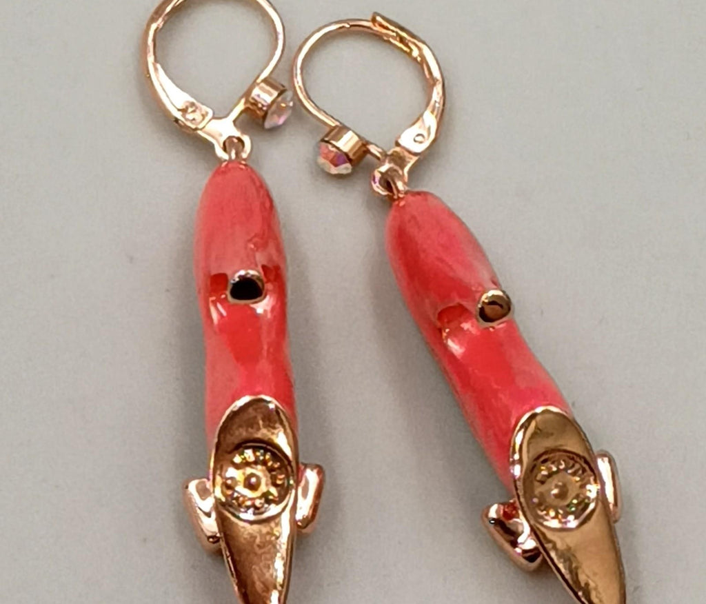 Butler & Wilson Pink Enamel High Heel Shoe Earrings in Original Box | Crystal Designer Statement Dangle Earrings