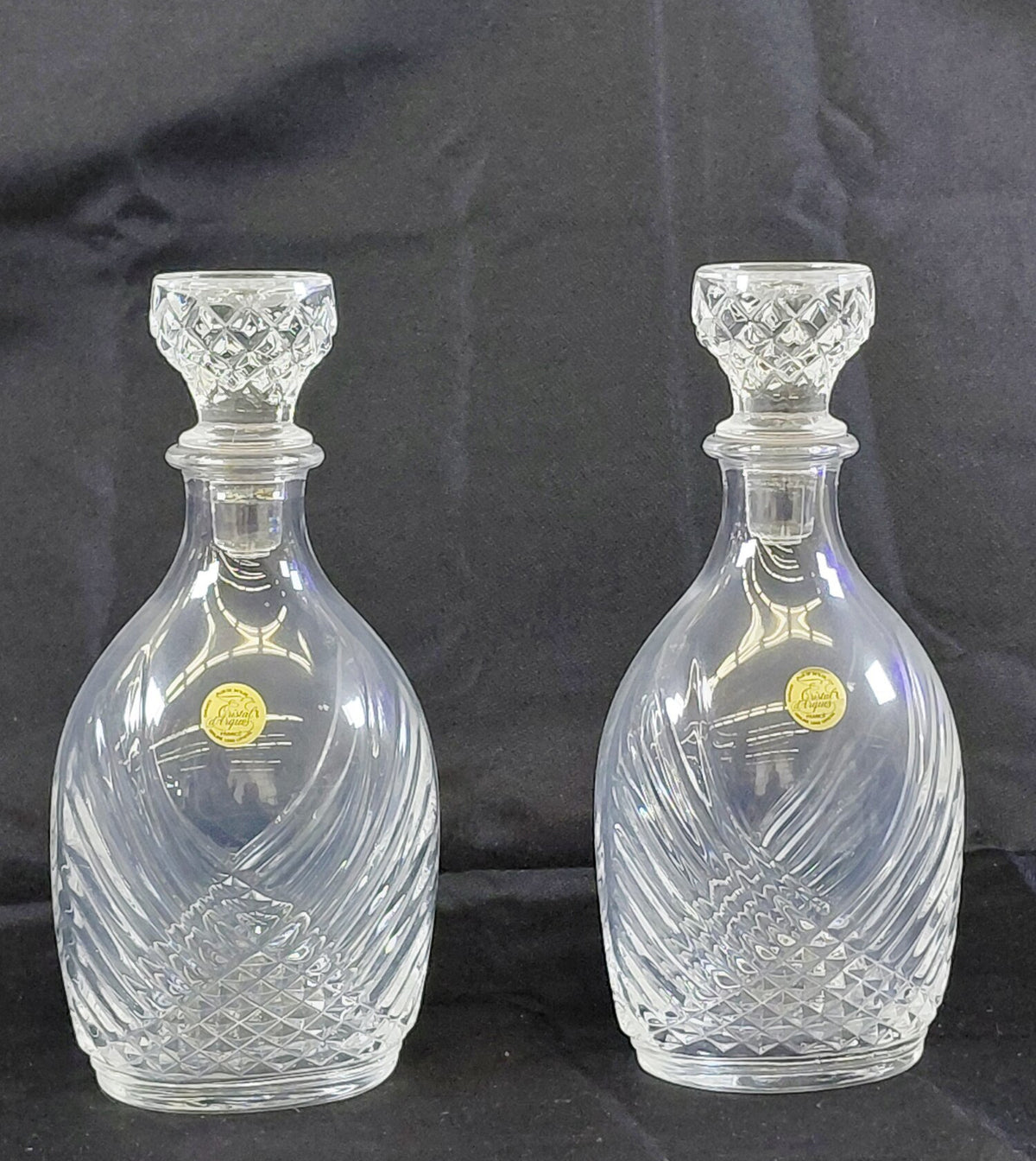 1970s–1990s Courvoisier Cristal d'Arques France Lead Crystal Decanter Set