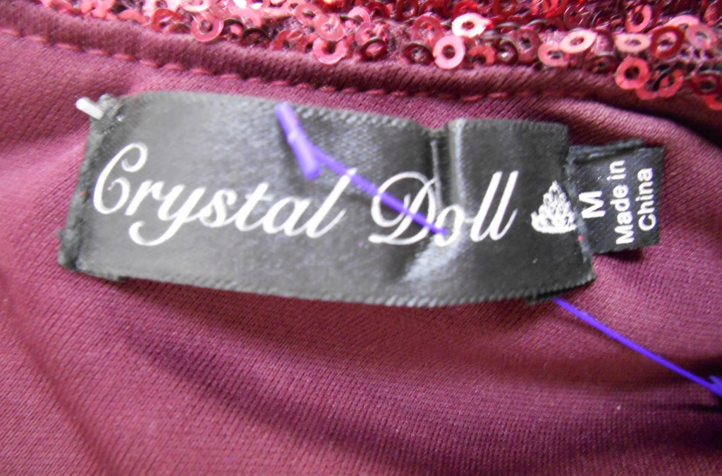 Crystal Doll Burgundy Sequin Bodycon Dress 3/4 Sleeve Cocktail Party Dress Size Medium