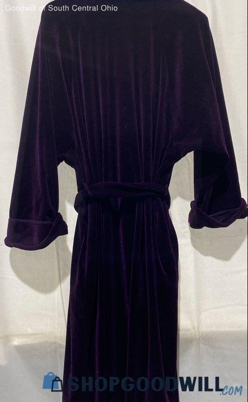 Diamond Tea Holt Renfrew deep purple velvet wrap robe with tie belt, view 3