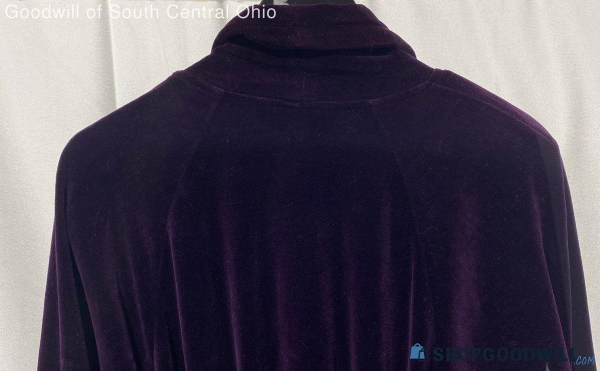 Diamond Tea Holt Renfrew deep purple velvet wrap robe with tie belt, view 4