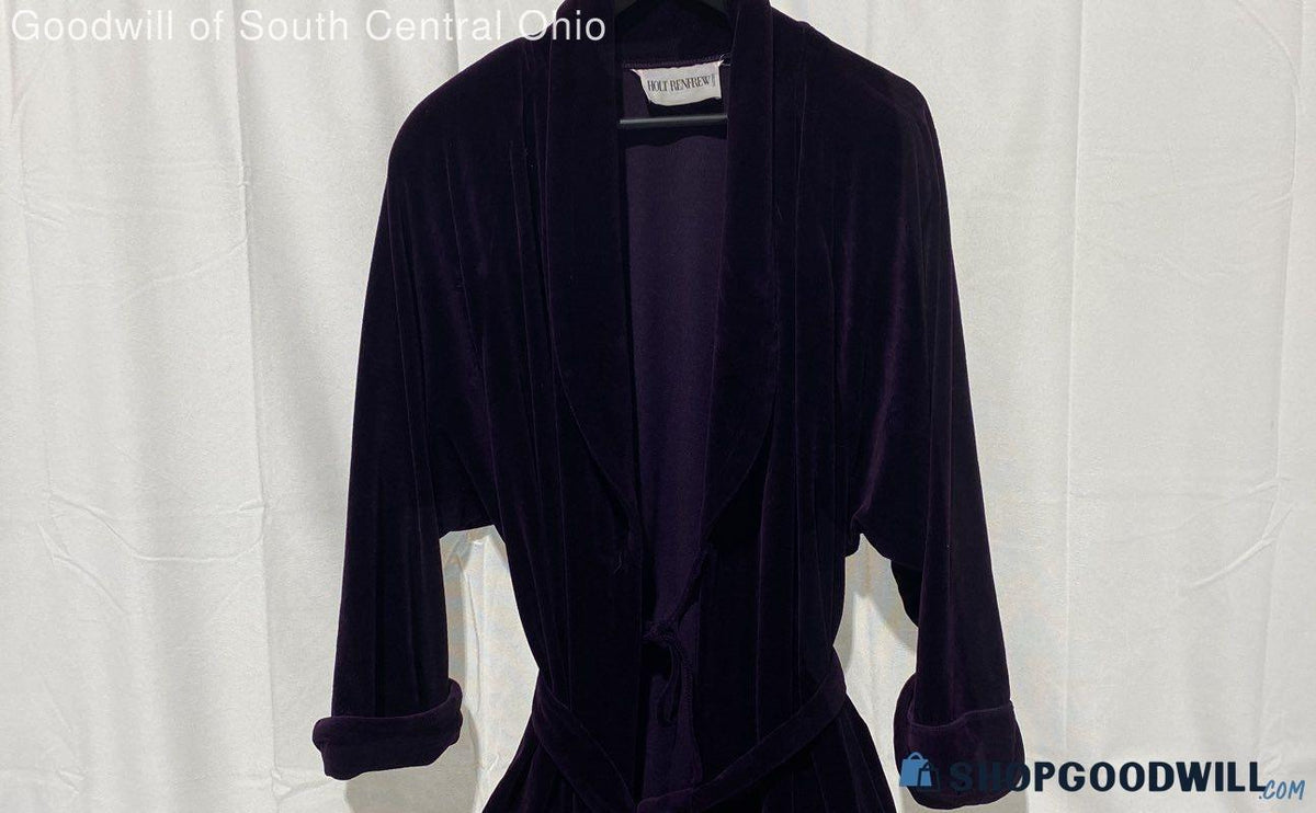 Diamond Tea Holt Renfrew deep purple velvet wrap robe with tie belt, view 6