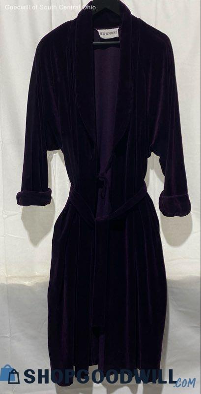 Diamond Tea Holt Renfrew deep purple velvet wrap robe with tie belt, view 7