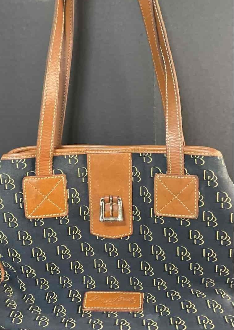 Dooney and Bourke DB monogram coated canvas shopper tote with tan leather trim, view 4