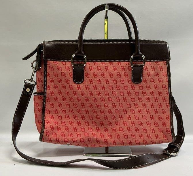 Dooney and Bourke Watermelon DB Monogram Jacquard Satchel | Pink Canvas and Leather Shoulder Handbag