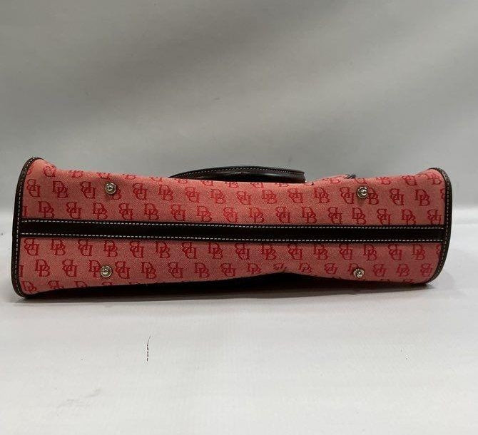 Dooney and Bourke Watermelon DB Monogram Jacquard Satchel | Pink Canvas and Leather Shoulder Handbag