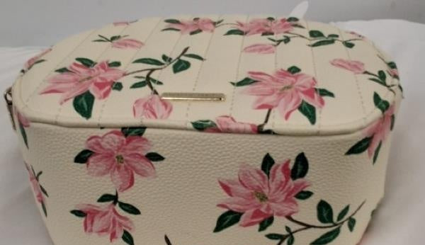 Draper James Floral Train Case Bag, Ivory Pink Vanity Purse with Top Handle