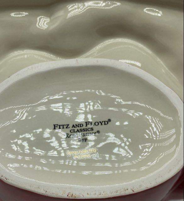 Fitz and Floyd Renaissance Santa tidbit server with sculpted Santa over a divided dish, with box, view 6