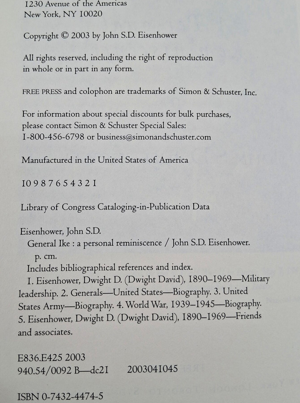 Signed John S.D. Eisenhower General Ike A Personal Reminiscence First Edition
