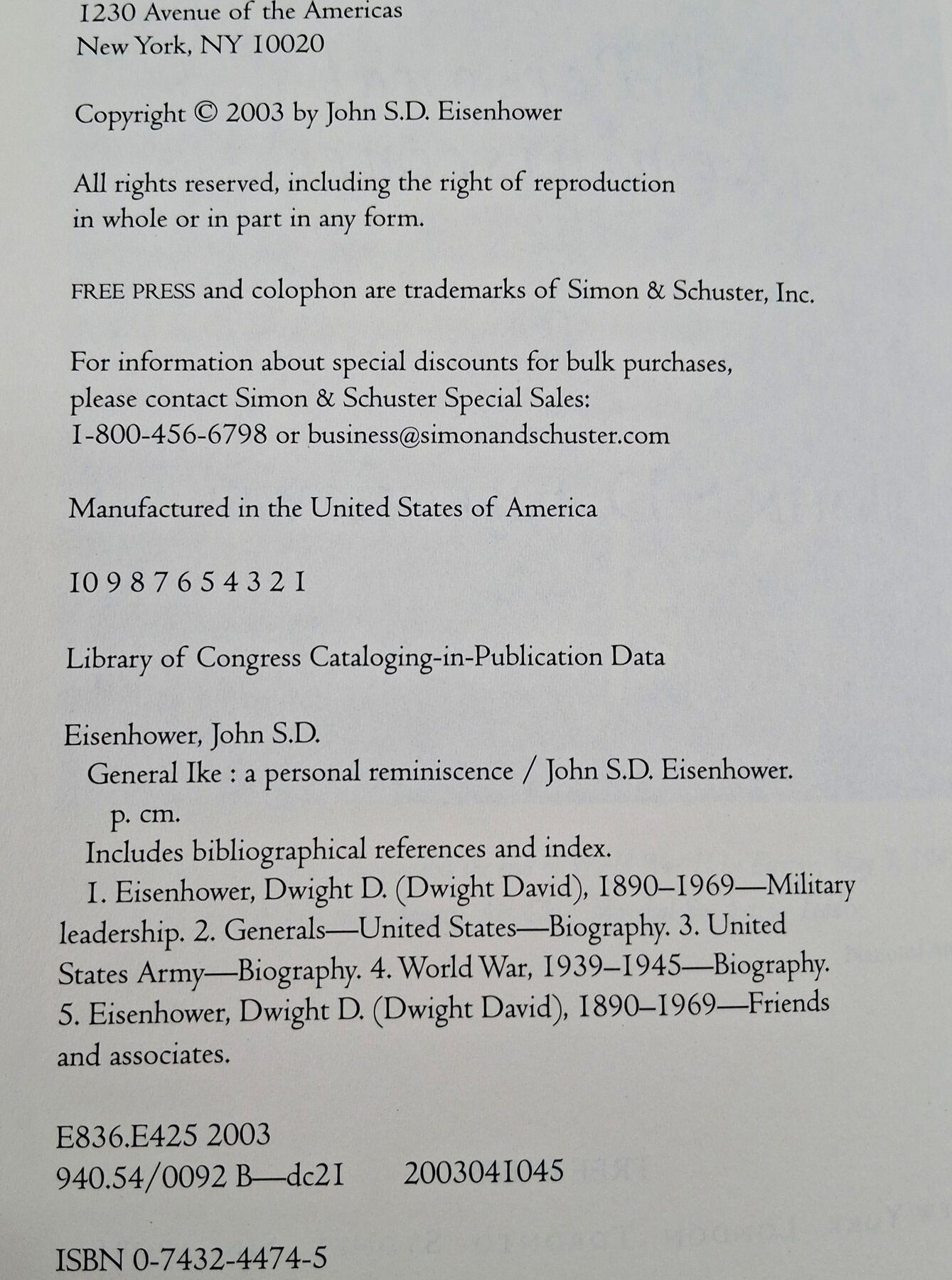Signed John S.D. Eisenhower General Ike A Personal Reminiscence First Edition