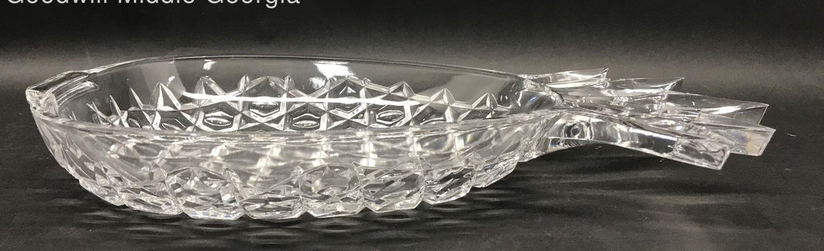 Clear pressed glass pineapple-shaped server with leafy top, view 4