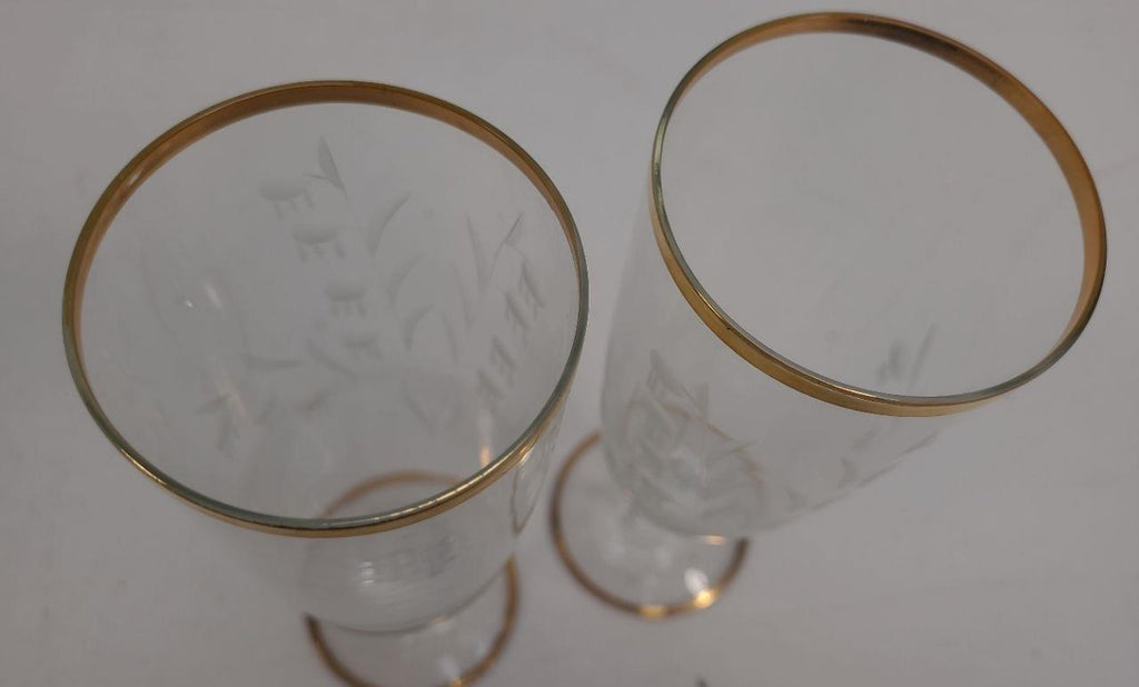 AGE REVIEW Clear Glass Gold Rim Stemmed Beverage Glasses Set of 2