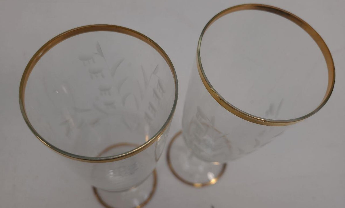 AGE REVIEW Clear Glass Gold Rim Stemmed Beverage Glasses Set of 2