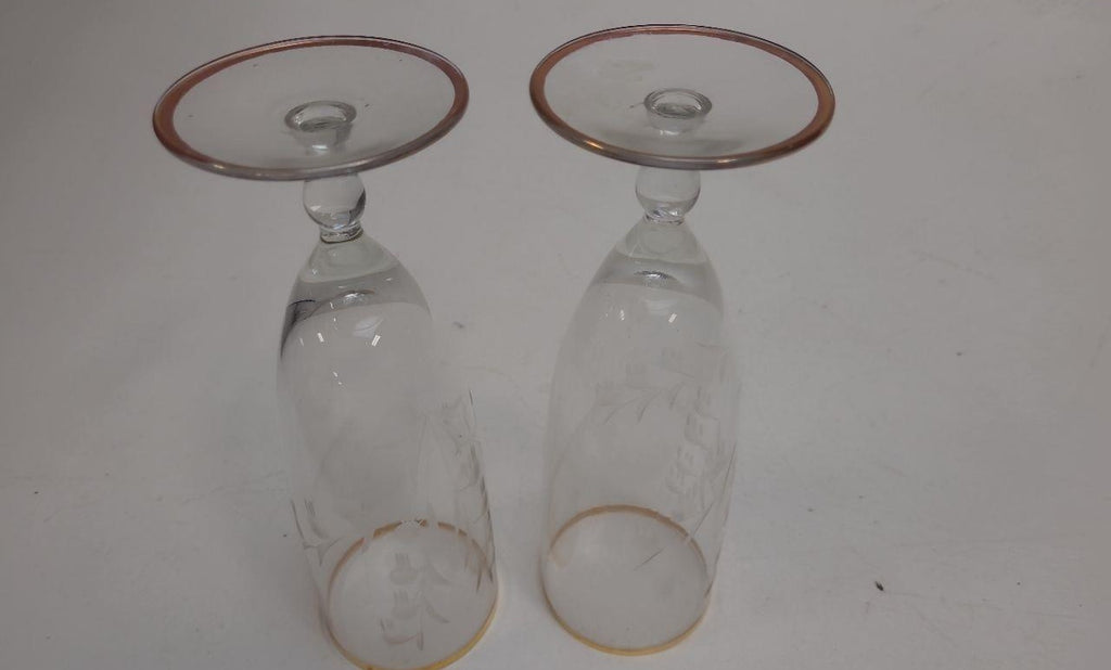 AGE REVIEW Clear Glass Gold Rim Stemmed Beverage Glasses Set of 2