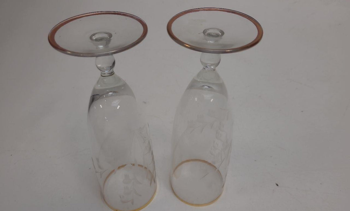 AGE REVIEW Clear Glass Gold Rim Stemmed Beverage Glasses Set of 2