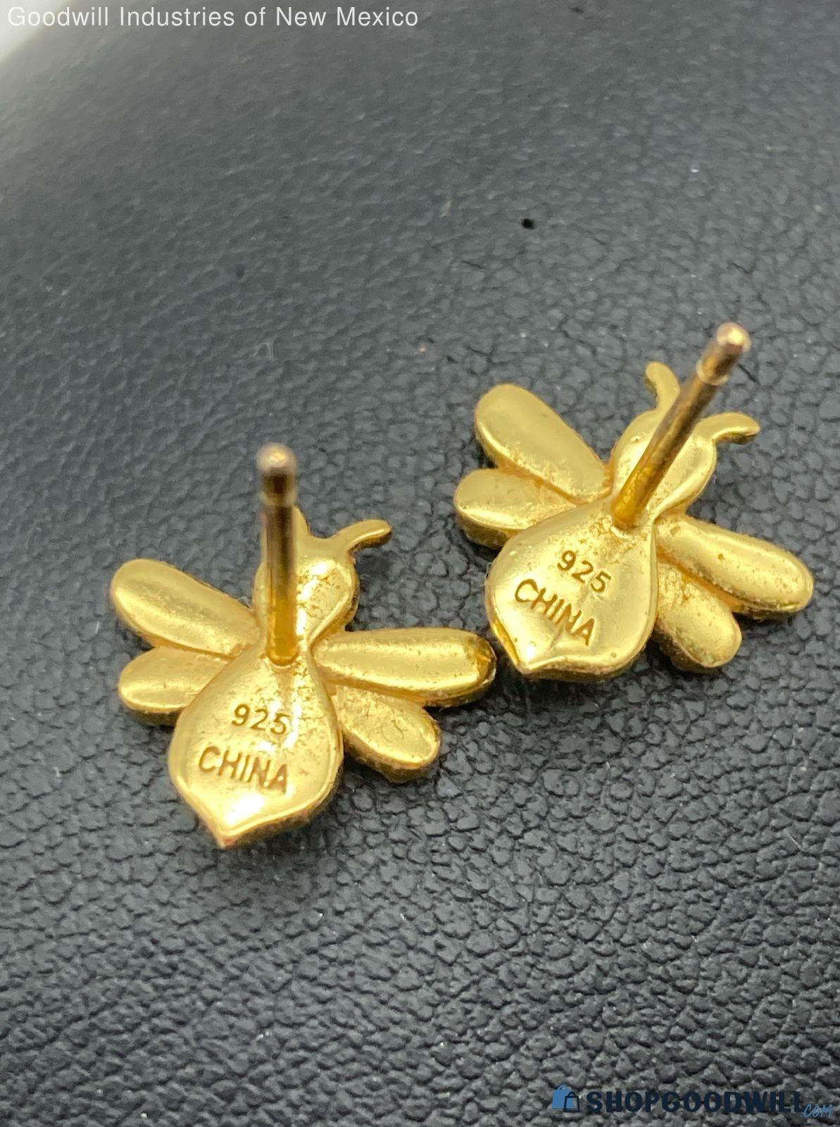 Gold-tone figural bee earrings, view 2