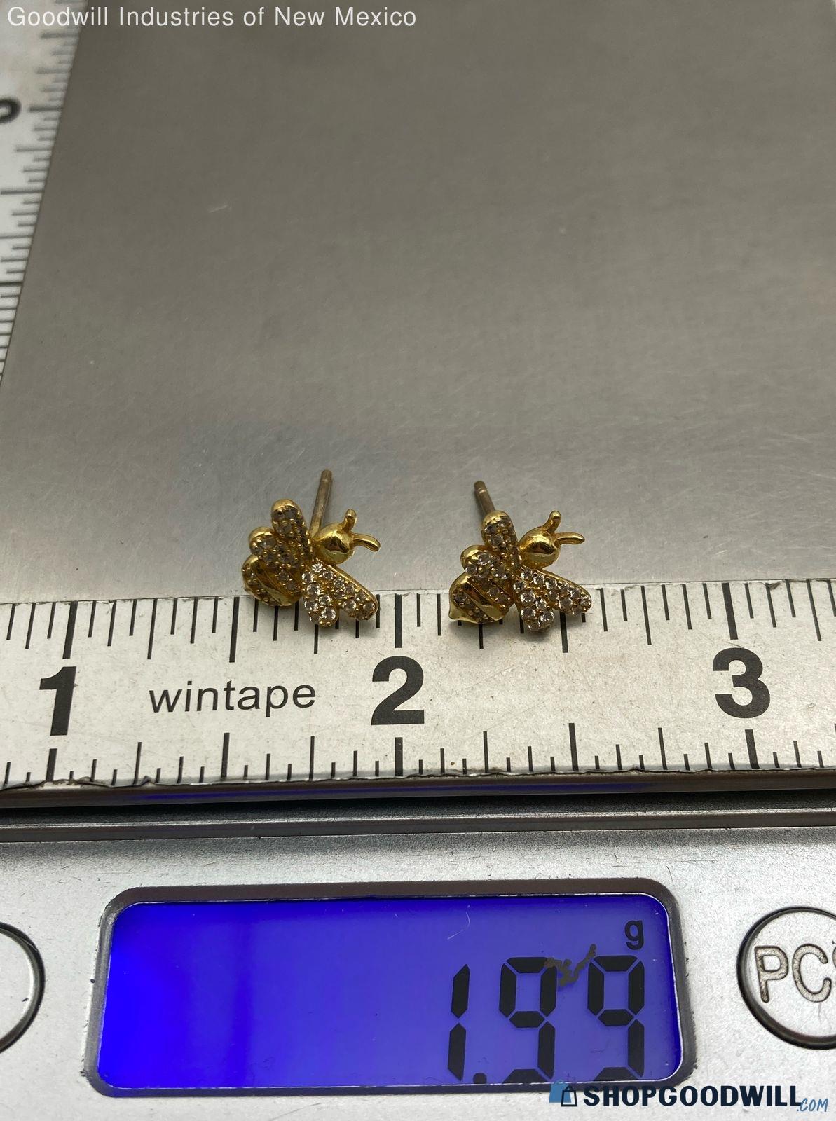 Gold-tone figural bee earrings, view 4