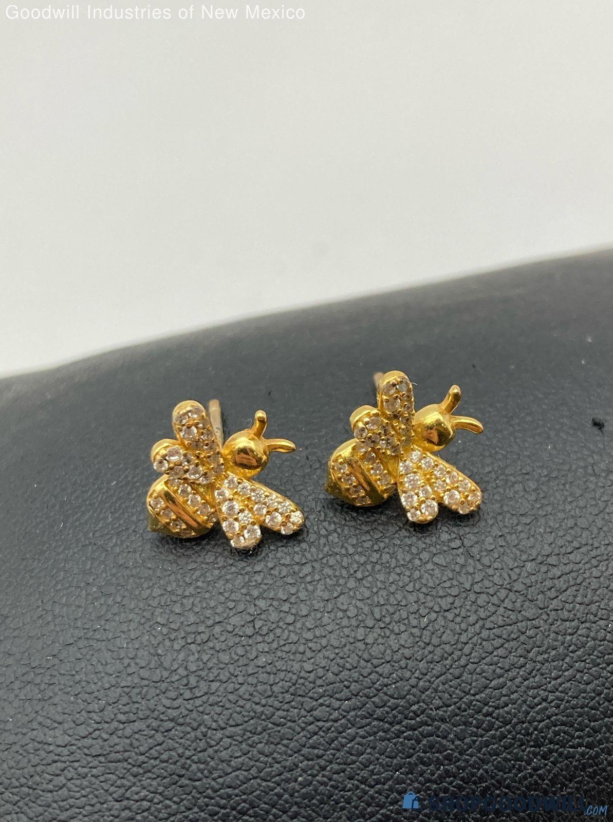 Gold-tone figural bee earrings, view 5